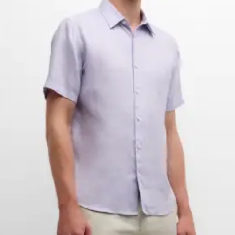 NWT Theory Men’s Irving Linen Short-Sleeve Shirt in Soft Iris MEDIUM